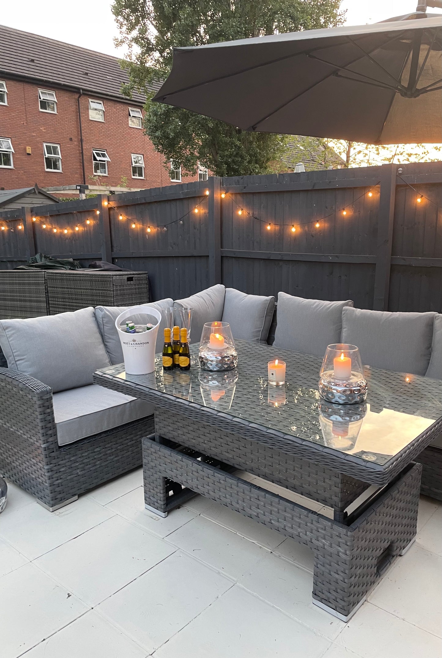 Monte Carlo Grey Rattan Corner Sofa Garden Dining Set With Rising Table - April Pre-Order