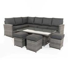 Load image into Gallery viewer, Mayfair Rattan Garden Set With Corner Sofa, Rising Coffee To Dining Table &amp; 3 Stools