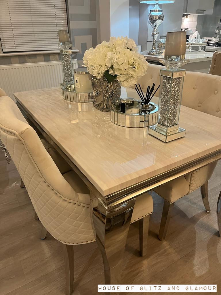 Louis Cream Marble & Chrome / Stainless Steel Dining Table