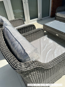 Camden 3 Seater Sofa with 2 Armchairs and Coffee Table in Grey Rattan