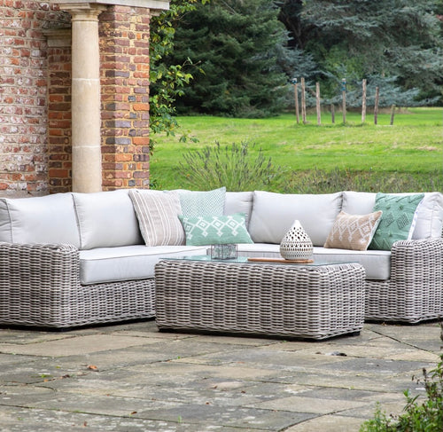 Diamond Deluxe Garden Collection -  Rounded Weave Rattan Corner Sofa Lounge Set