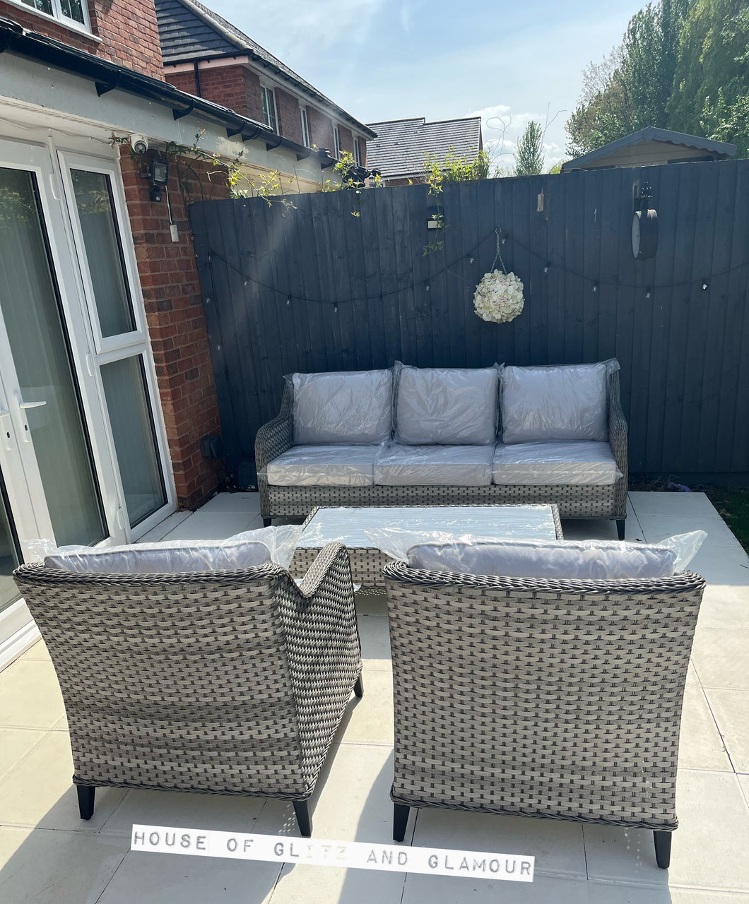 Camden Display Set 3 Seater Sofa with 2 Armchairs and Coffee Table in Grey Rattan