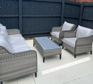 Camden 3 Seater Sofa with 2 Armchairs and Coffee Table in Grey Rattan
