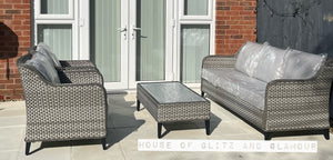 Camden Display Set 3 Seater Sofa with 2 Armchairs and Coffee Table in Grey Rattan