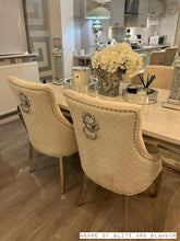 Load image into Gallery viewer, 1.5m Louis Cream Dining Table + 4 Cream Chelsea Tufted Lion Knocker Back Chairs