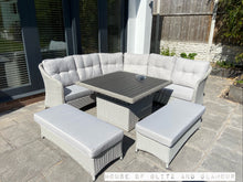 Load image into Gallery viewer, Kensington Grey Rattan Corner Sofa Garden Set With Rising Coffee To Dining Table