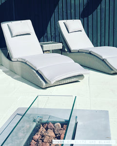 Display Set - Kensington Set of 2 Sun Loungers with Side Table in Grey Rattan