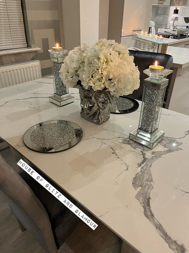 Display Item - Luca 1.6 Chrome Dining Table with Ice White Sintered Stone Top