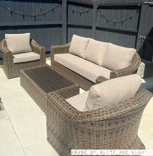 Load image into Gallery viewer, Soho 3 Seater Sofa with 2 Armchairs and Coffee Table in Brown Rattan