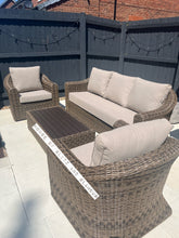 Load image into Gallery viewer, Soho 3 Seater Sofa with 2 Armchairs and Coffee Table in Brown Rattan