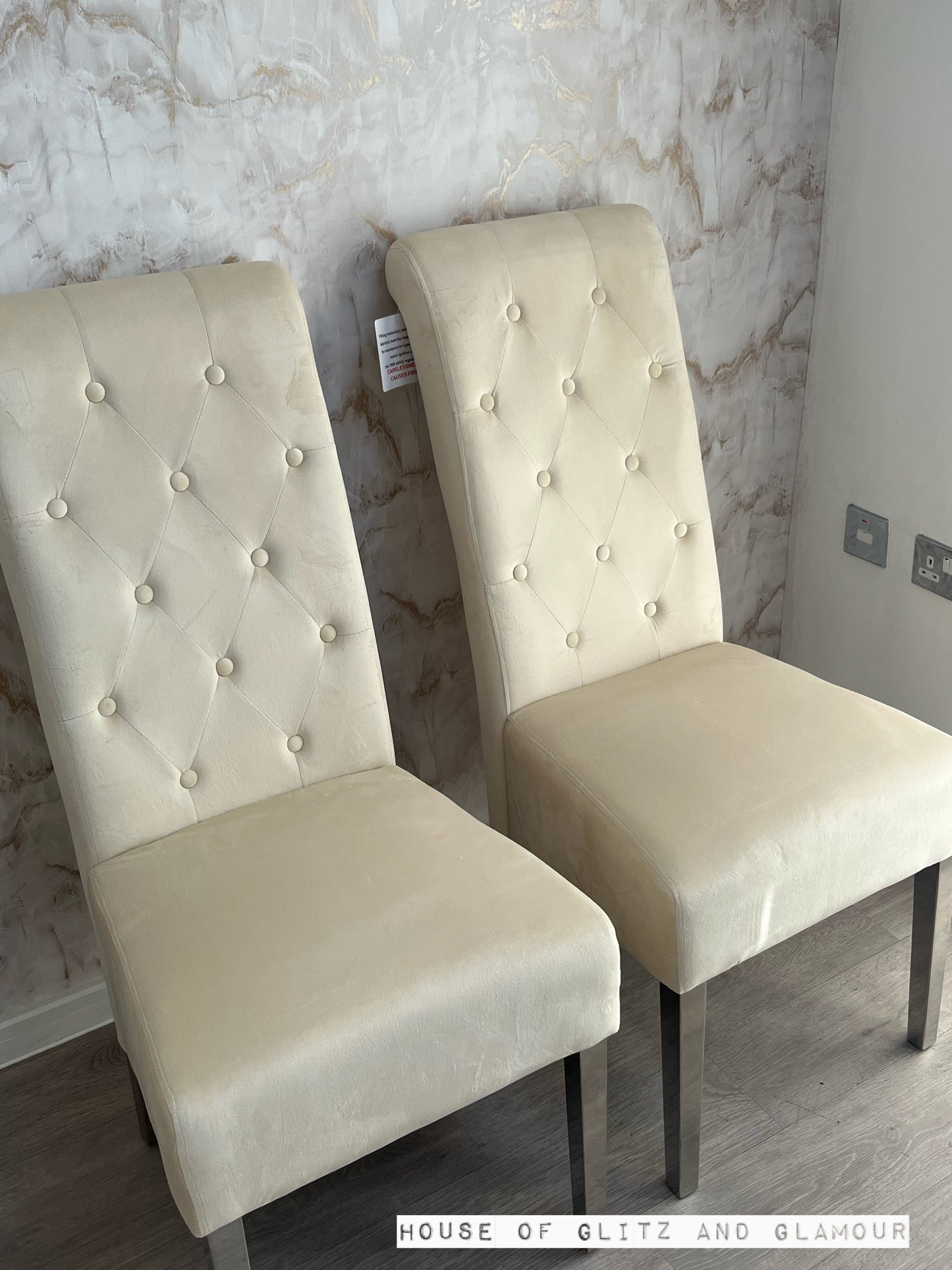 Lou Lou High Back Cream ( Vanilla )  Velvet Lion Knocker Back Dining Chair
