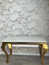 Load image into Gallery viewer, Louis Cream Marble Console Table With Gold Legs 120cm x 40cm x 75cm