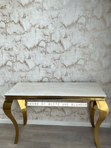 Louis Cream Marble Console Table With Gold Legs 120cm x 40cm x 75cm