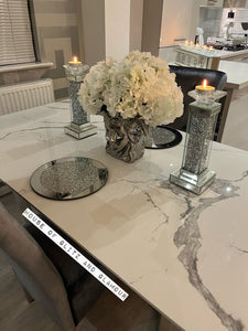 Luca 1.6 Chrome Dining Table with Ice White Sintered Stone Top