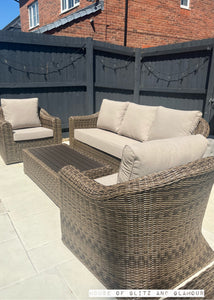 Soho 3 Seater Sofa with 2 Armchairs and Coffee Table in Brown Rattan