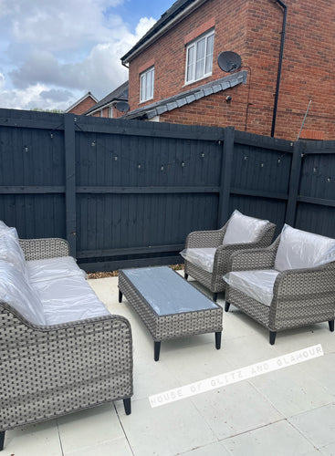 Camden 3 Seater Sofa with 2 Armchairs and Coffee Table in Grey Rattan