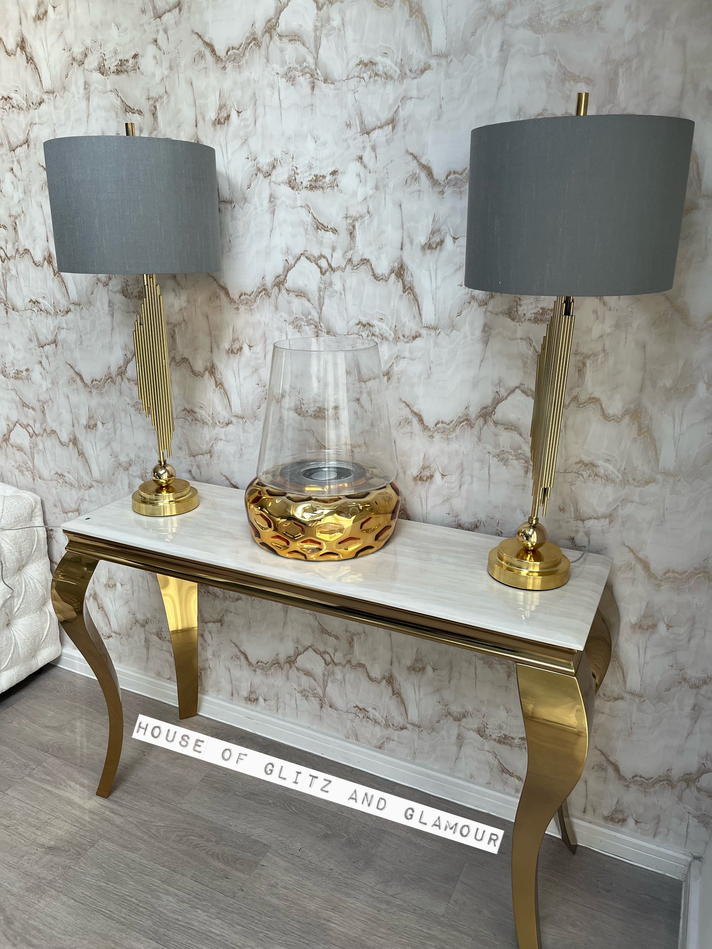 Louis Cream Marble Console Table With Gold Legs 120cm x 40cm x 75cm