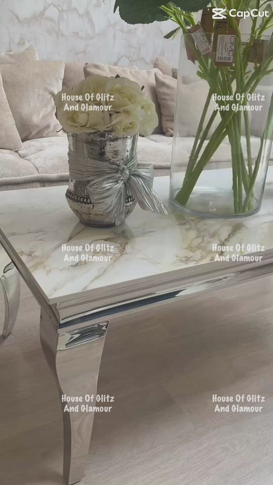 Louis Kata Gold Ceramic & Chrome Coffee Table 120cm x 60cm x 42cm