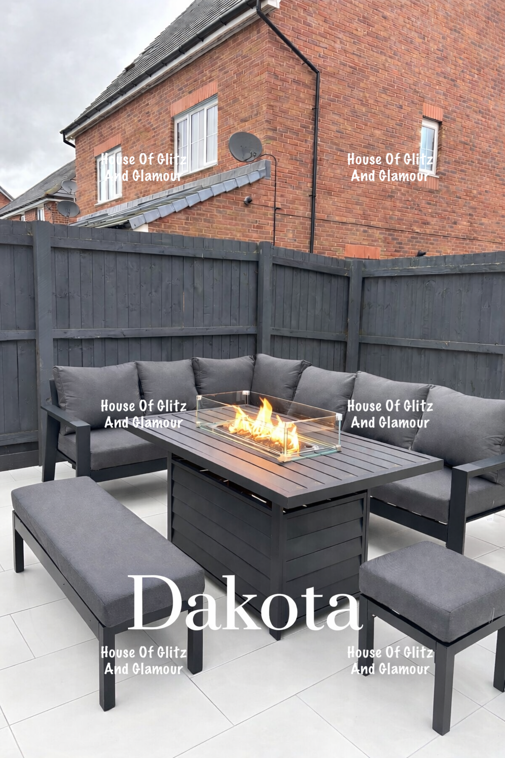 Dakota Black Aluminium 10 Seater Corner Fire Pit Dining Set