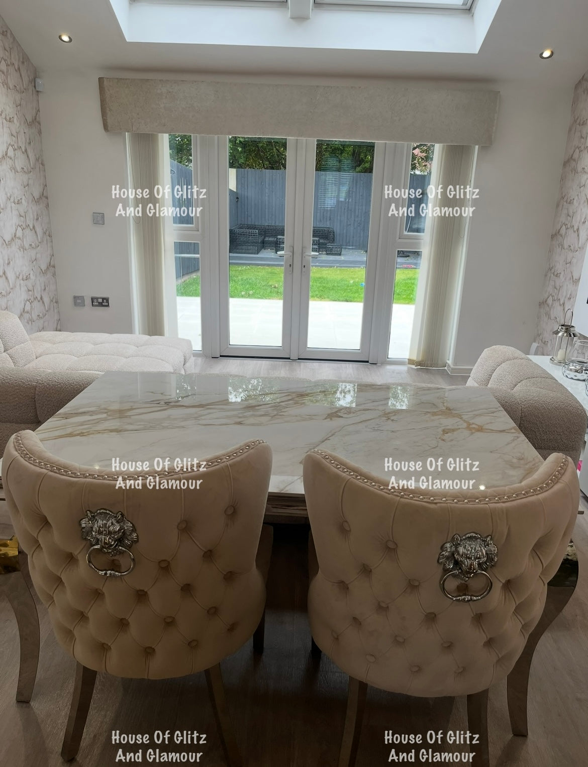 Louis Kata Gold Ceramic & Chrome Dining Table