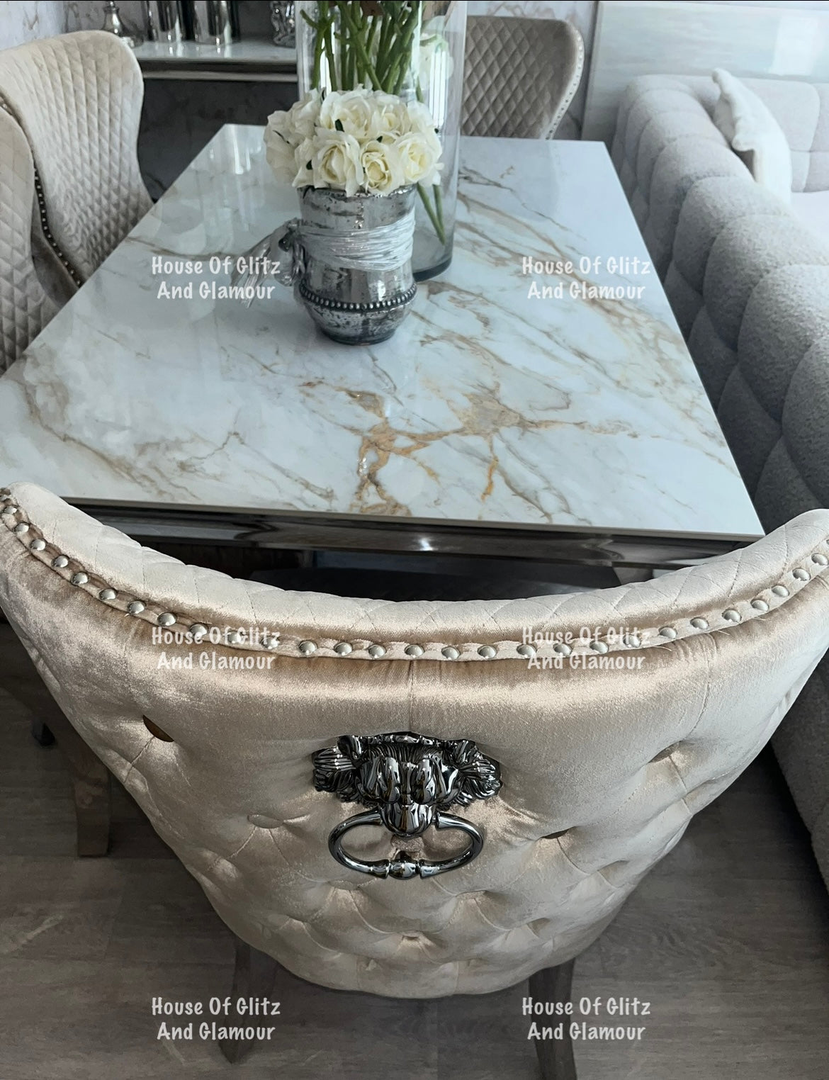 Louis Kata Gold Ceramic & Chrome Dining Table