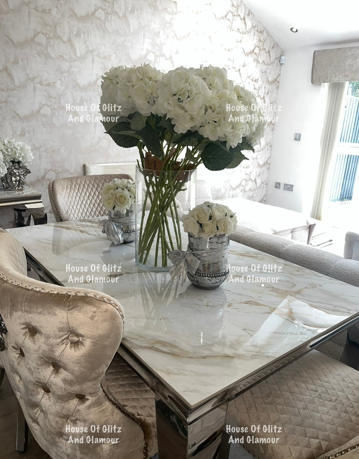 Louis Kata Gold Ceramic & Chrome Dining Table