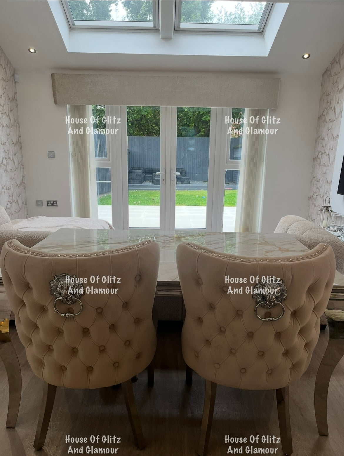 Louis Kata Gold Ceramic & Chrome Dining Table