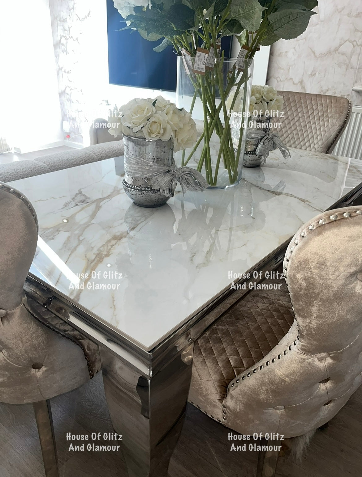 Louis Kata Gold Ceramic & Chrome Dining Table