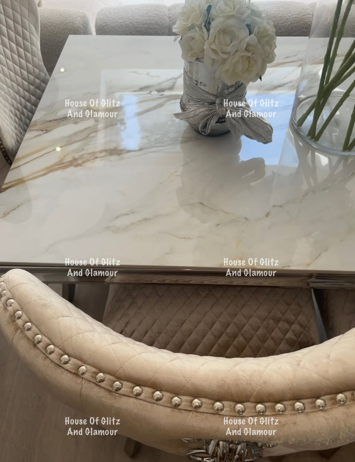 Louis Kata Gold Ceramic & Chrome Dining Table