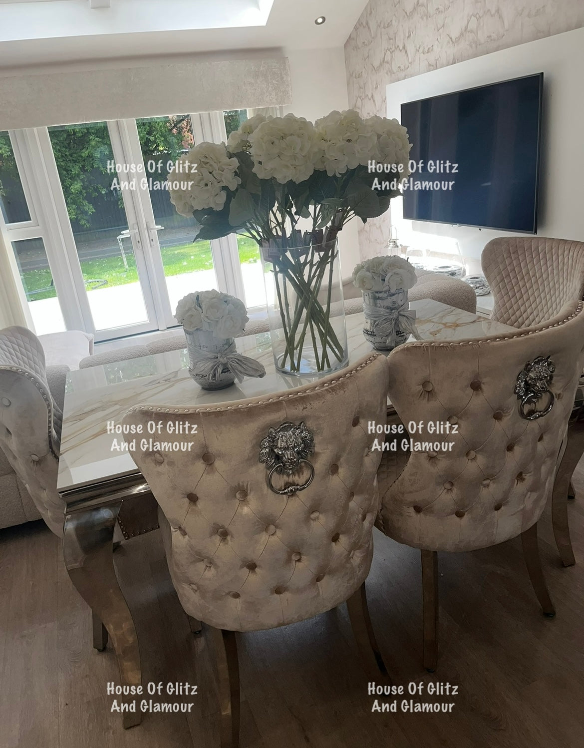 Louis Kata Gold Ceramic & Chrome Dining Table