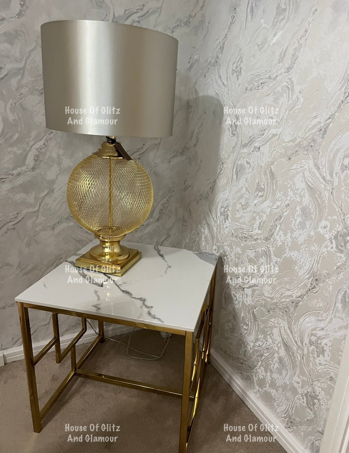 Vogue Gold Lamp Table with Polar White Sintered Top