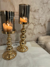 Load image into Gallery viewer, Gold Round Hurricane Candle Holder