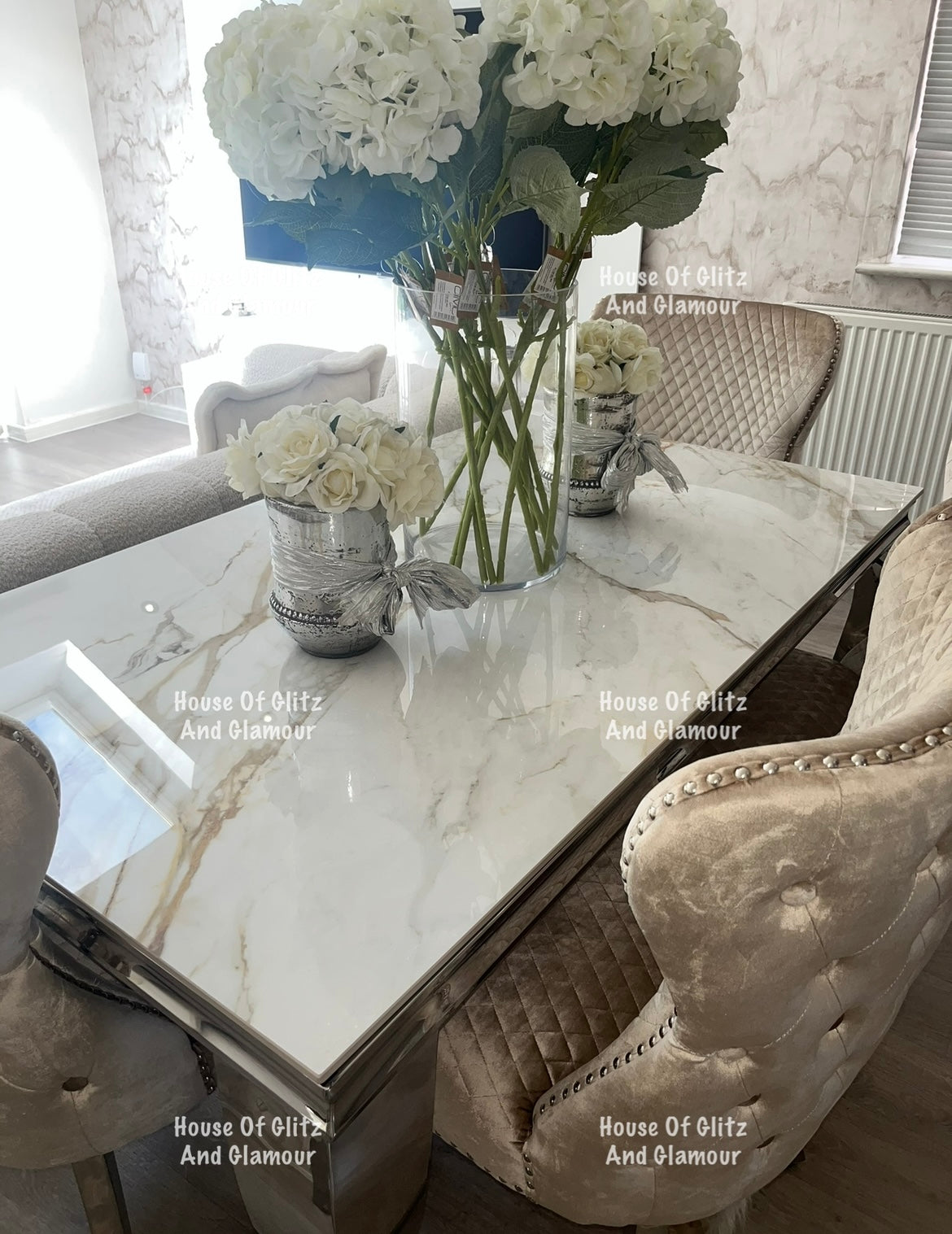 Louis Kata Gold Ceramic & Chrome Dining Table