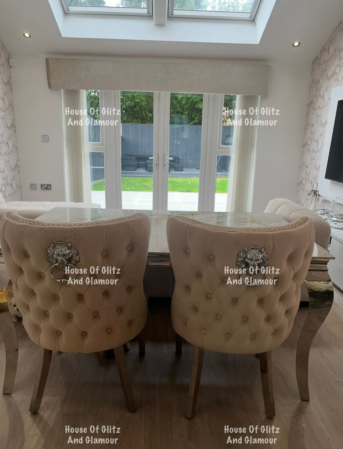 Louis Kata Gold Ceramic & Chrome Dining Table