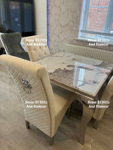 Load image into Gallery viewer, Louis Cream Dining Table With Chrome Legs And Pandora Marble Top