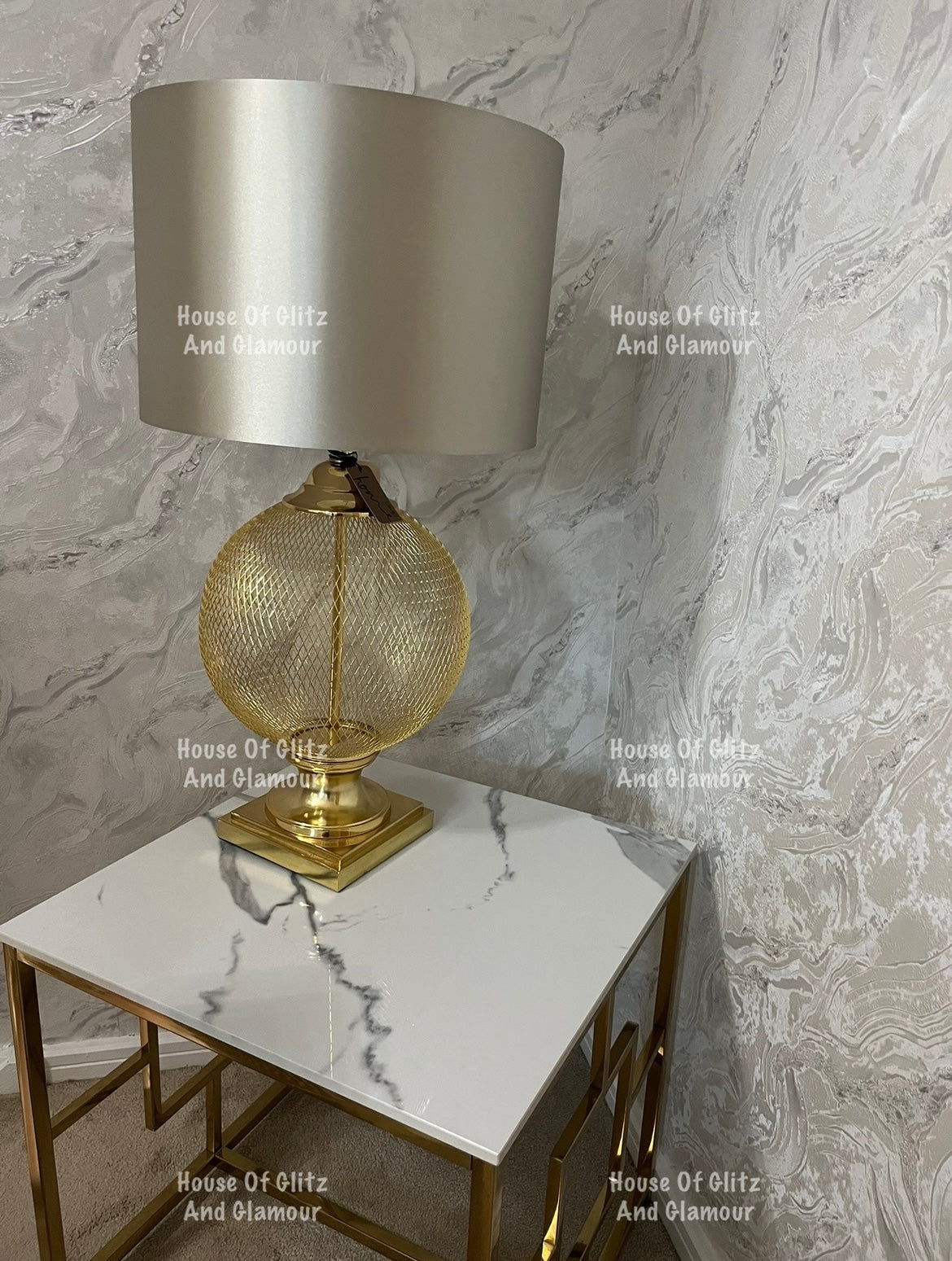 Vogue Gold Lamp Table with Polar White Sintered Top