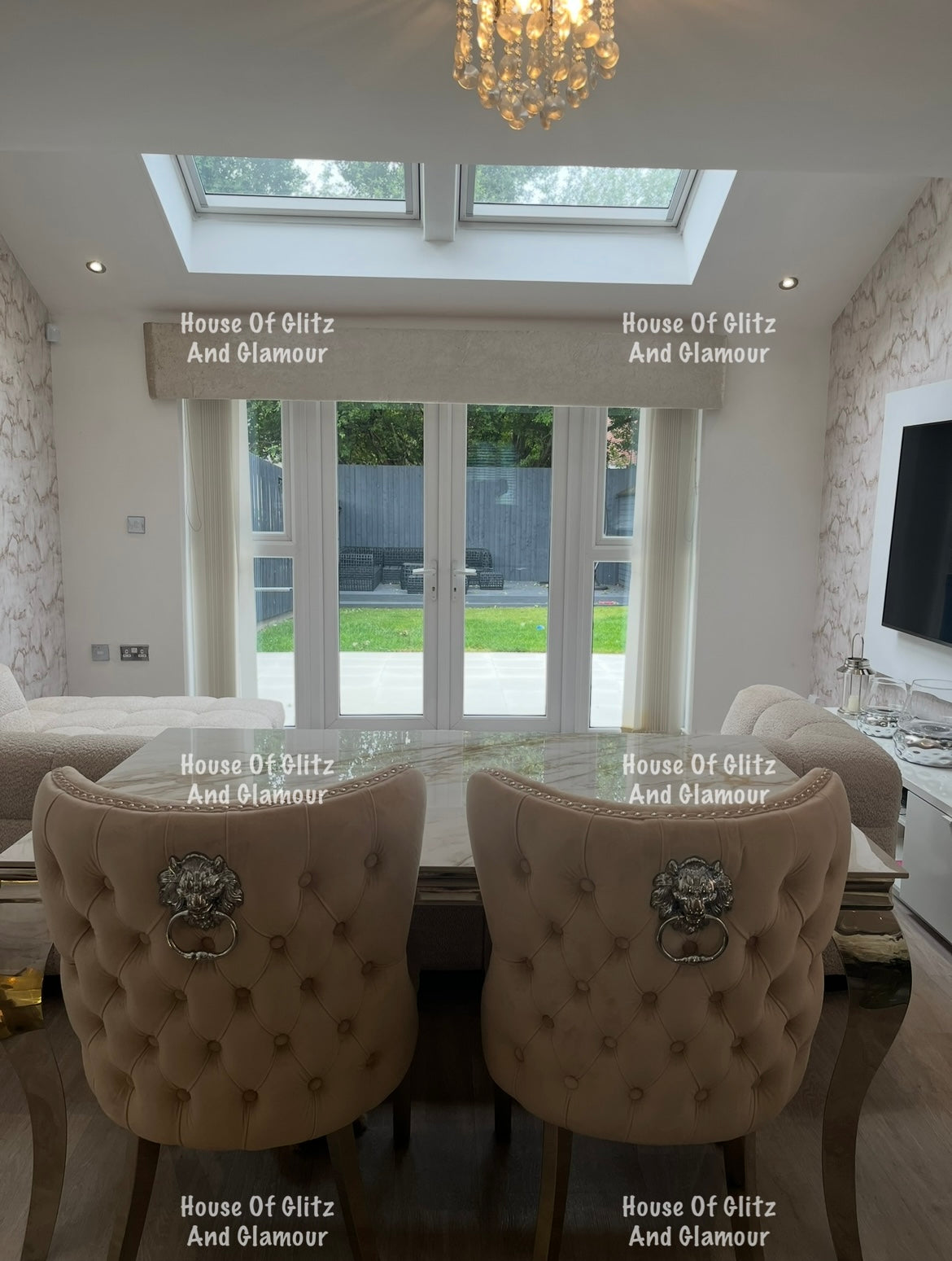 Louis Kata Gold Ceramic & Chrome Dining Table