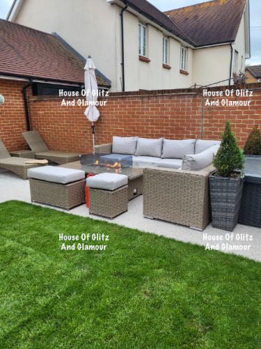 JAMAICA CORNER RISING DINING SET WITH FIRE PIT (NATURAL)