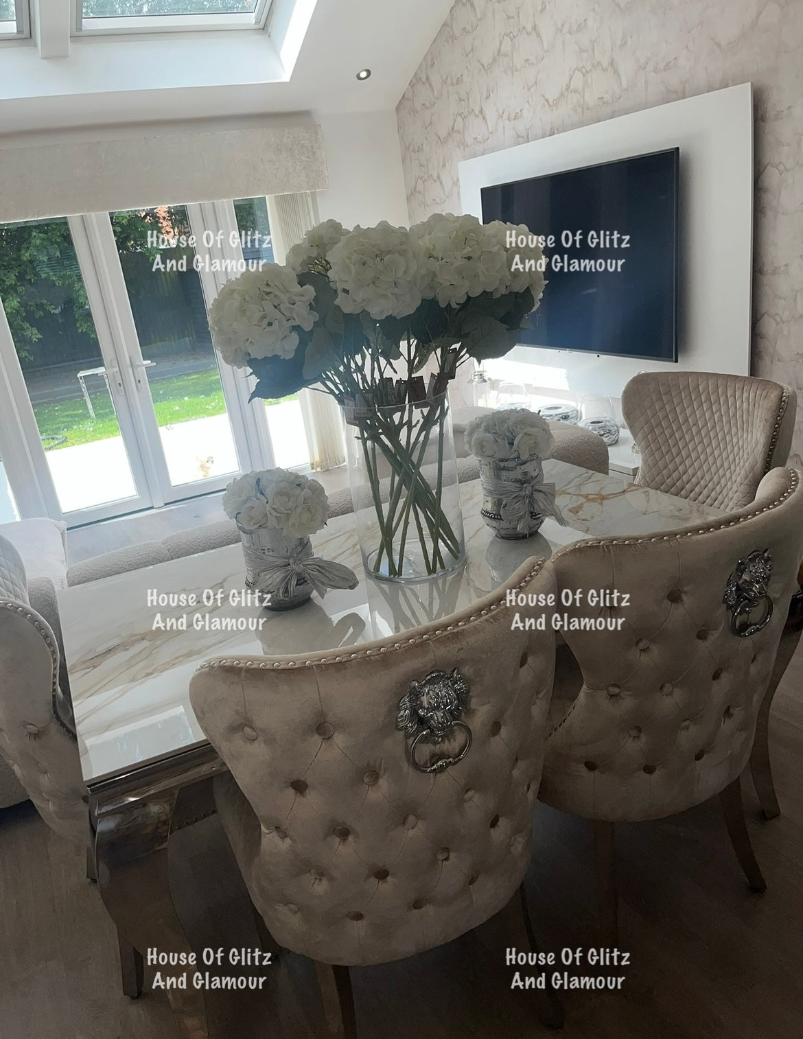 Louis Kata Gold Ceramic & Chrome Dining Table