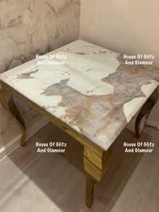 Louis Cream Side Table With Gold Legs And Pandora Marble Top (60cm x 60cm)
