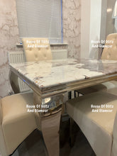 Load image into Gallery viewer, Louis Cream Pandora Marble Dining Table With Chrome Legs + 4 Cream Lou Lou Dining Chairs