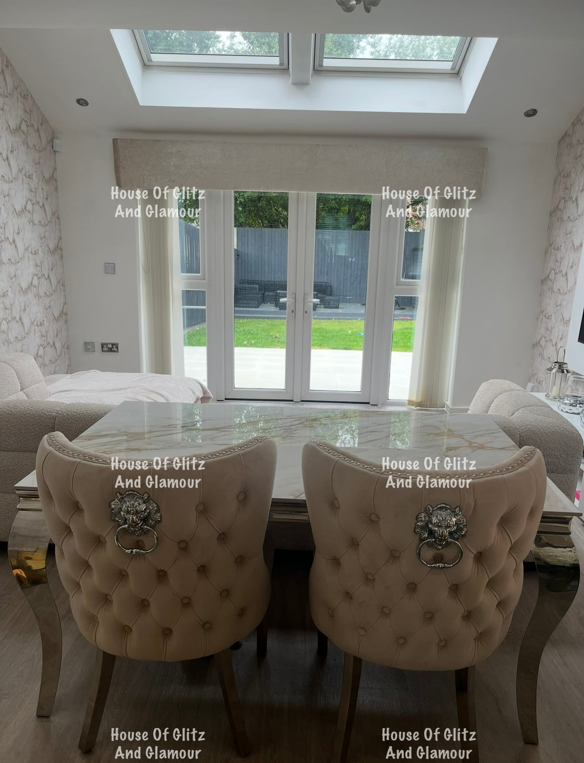 Louis Kata Gold Ceramic & Chrome Dining Table