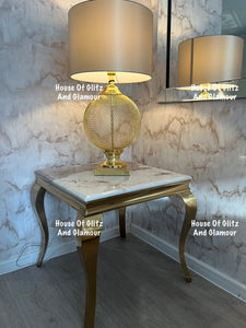 Louis Cream Side Table With Gold Legs And Pandora Marble Top (60cm x 60cm)