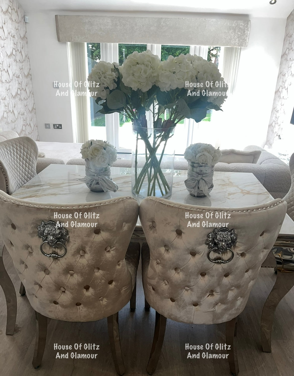 Louis Kata Gold Ceramic & Chrome Dining Table