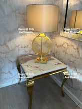Load image into Gallery viewer, Louis Cream Side Table With Gold Legs And Pandora Marble Top (60cm x 60cm)