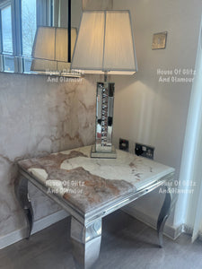 Louis Cream Side Table With Chrome Legs And Pandora Marble Top (60cm x 60cm)