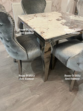 Load image into Gallery viewer, Louis Cream Dining Table With Chrome Legs And Pandora Marble Top