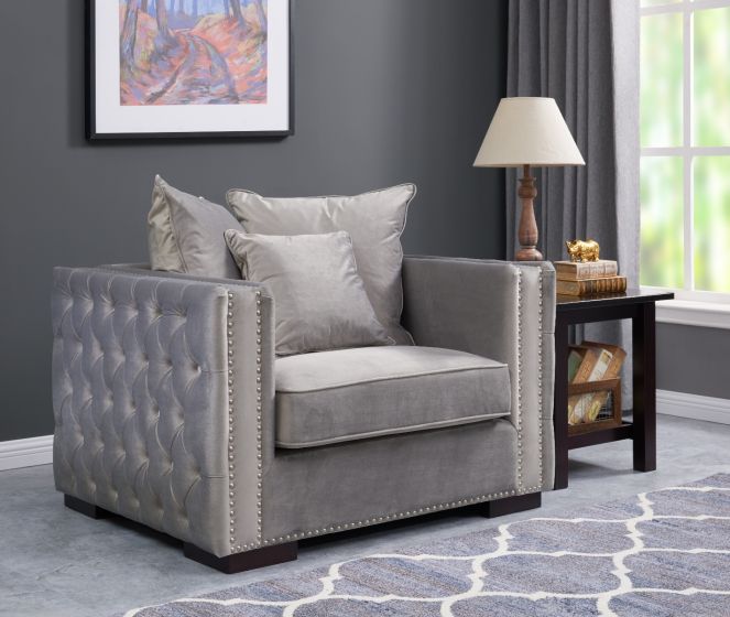 Mayfair Velvet Tufted Chair - Silver