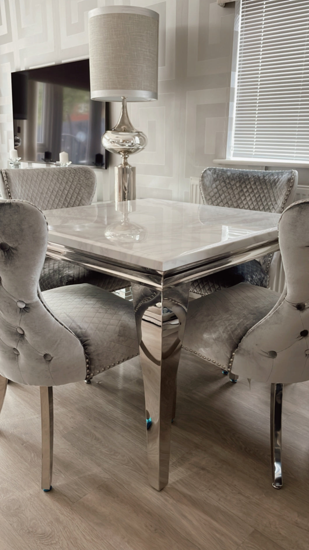 1.0m Louis White Marble & Stainless Steel Dining Table