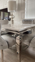 Load image into Gallery viewer, 1.0m Louis White Marble &amp; Stainless Steel Dining Table + 4 Winged Chairs